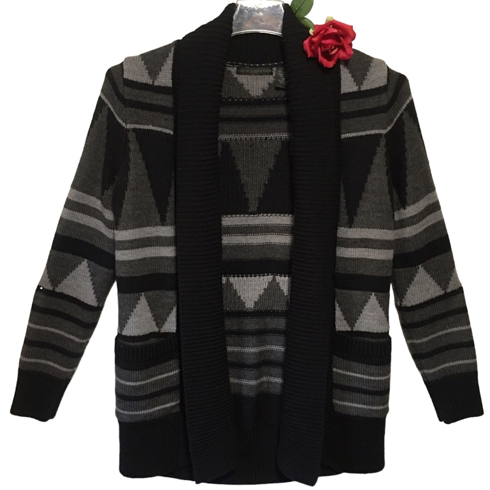 Preseick & Moore Womens PM Open front tribal cardigan knit Aztec Black gray